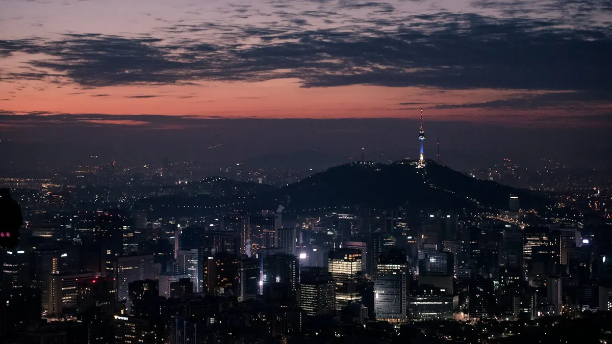 Seoul city lights at night, representing Korean IPTV channels watched live in New Zealand