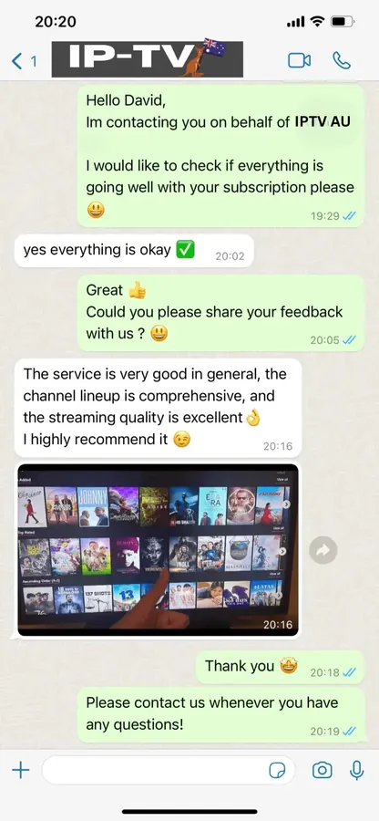 Chat screenshot: Comprehensive channels, excellent quality