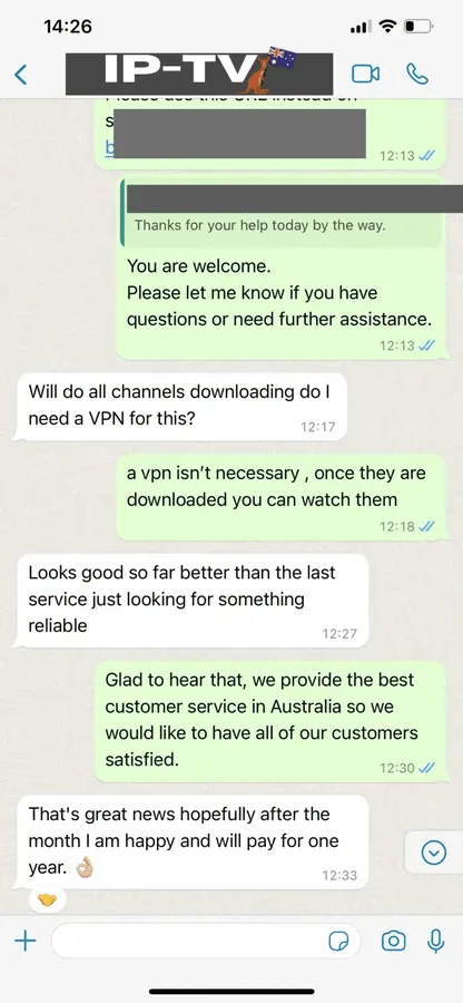 Chat screenshot: Better than my last service